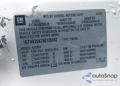 2008 GMC Sierra 2500Hd Sle1 from USA, damaged, VIN 1GTHK29K78E105842